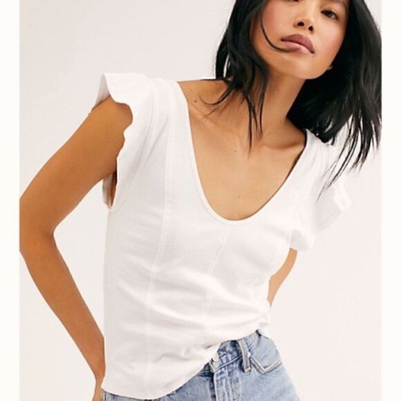 NEW $48 Free People Fleur Tank Painted White Large - Picture 3 of 9